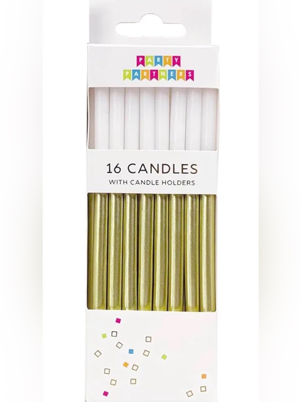 Party Partners 16-Count Deluxe Birthday Candles, 4.75" Tall, Gold Dip